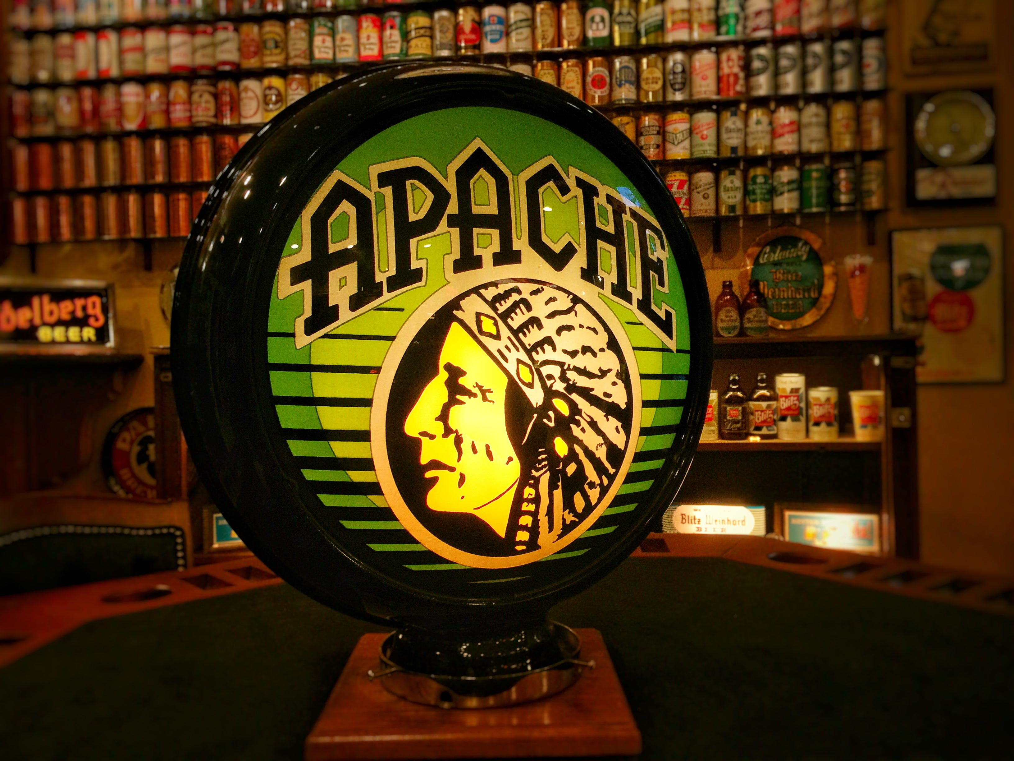 INAUGURAL GILLCO™ APACHE BEER PORCELAIN REVERSE ON GLASS (ROG) GLOBES