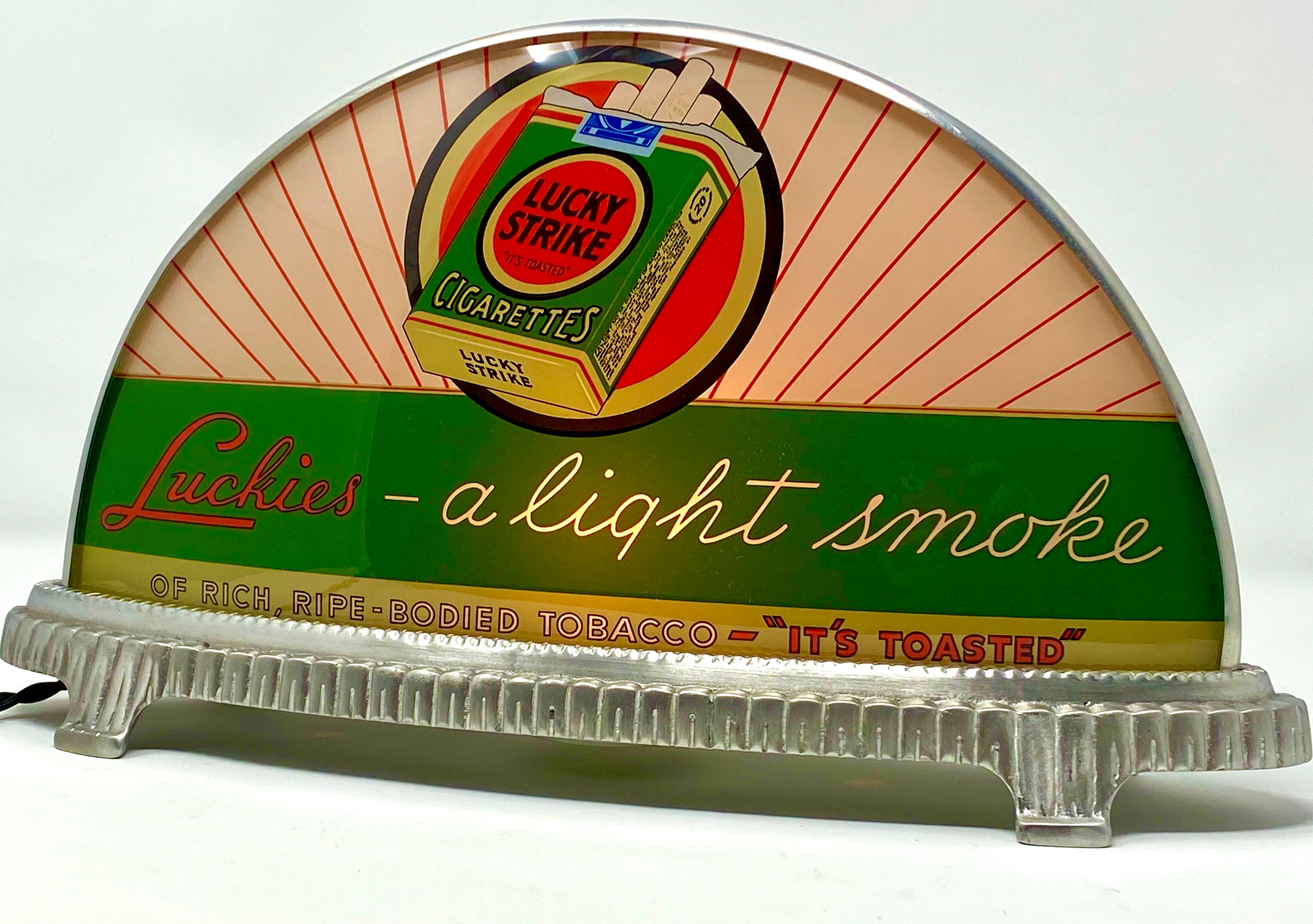 INAUGURAL GILLCO™ LUCKY STRIKES CIGARETTES PORCELAIN REVERSE ON GLASS (ROG) CABLIGHT SIGN