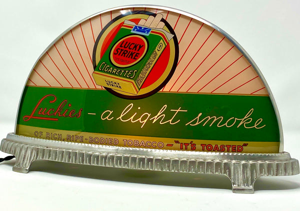 INAUGURAL GILLCO™ LUCKY STRIKES CIGARETTES PORCELAIN REVERSE ON GLASS (ROG)  CABLIGHT SIGN